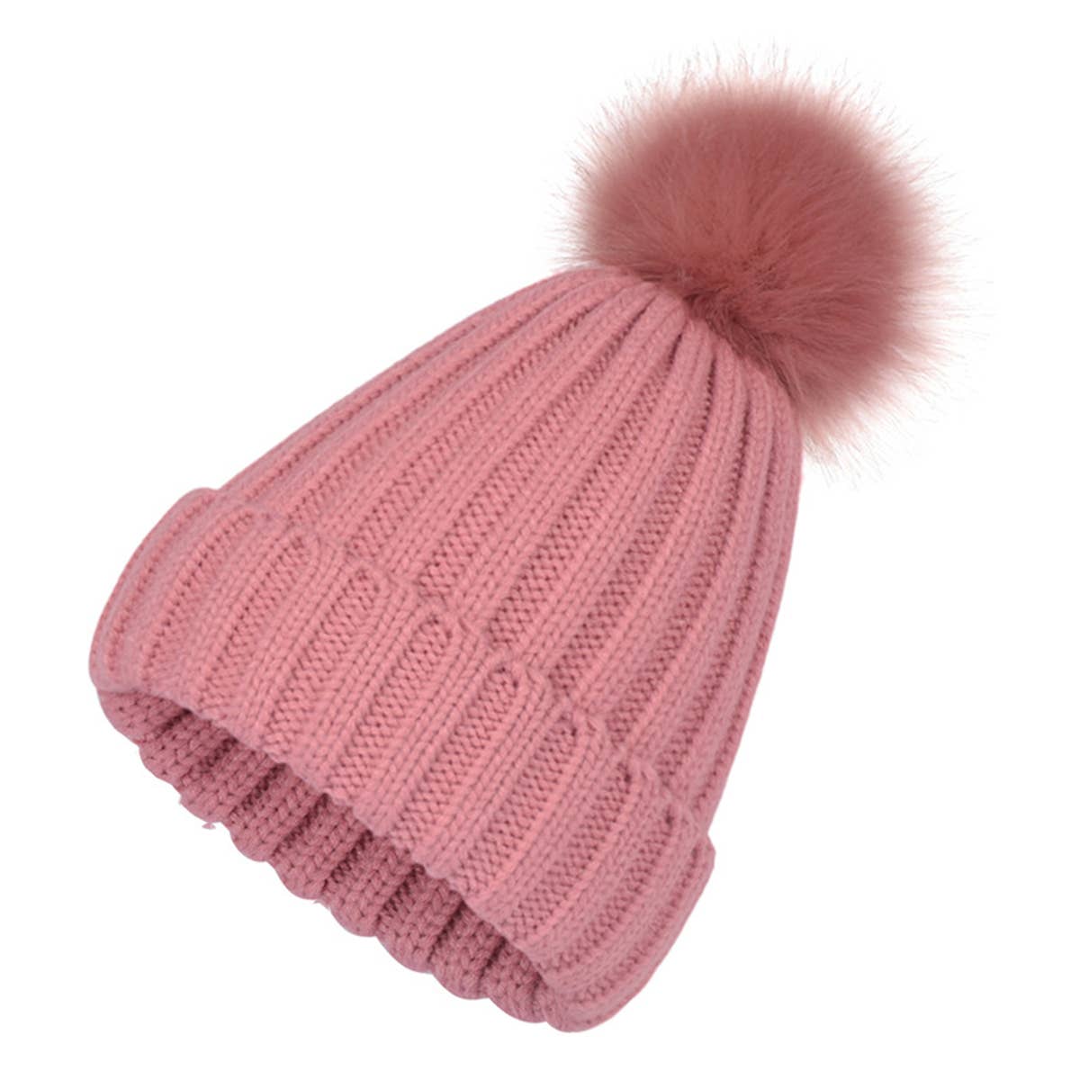 ACCITY FLUFFY BALL SIMPLE BASIC KNIT BEANIE_CWAH331: Black / (OS) 1